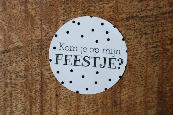 Sticker Kom je op mijn feestje? Sticker Kom je op mijn feestje?