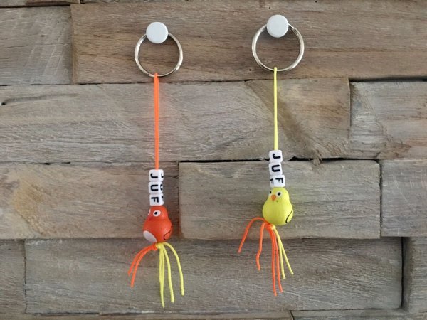 Sleutelhanger juf geluksvogeltje Sleutelhanger juf geluksvogeltje